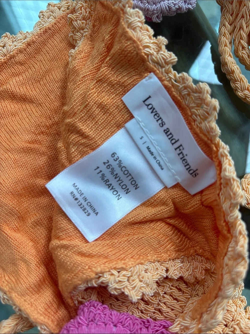 Lovers + Friends Peach Crochet Tie Bikini with Pink & Lavender Accents - Picture 3 of 3